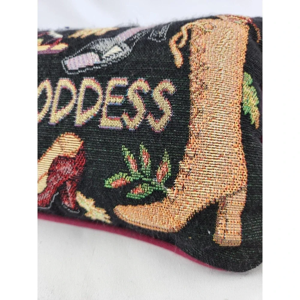 Vintage Shoe Goddess Tapestry Needlepoint Style Throw Pillow Gold Sparkle 12x8